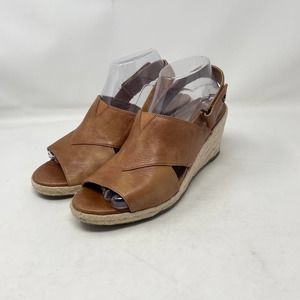 Vionic Brown Toffee Zamar Espadrille Wedge Crossover Leather Sandals Size US 9.5